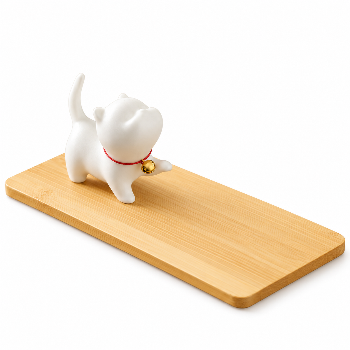 White Ceramic Cat Incense Holder – With or Without Tray