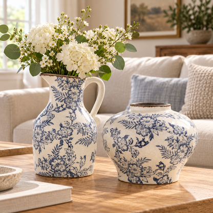 Vintage-Inspired Blue & White Floral Ceramic Vase – Five Styles